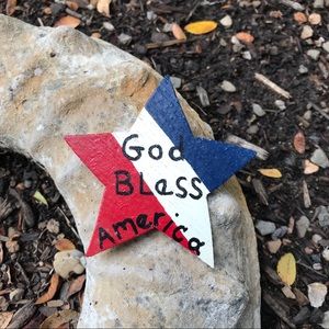God bless America wooded star pin